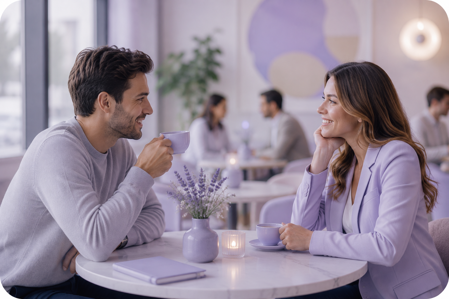 A couple having a thoughtful conversation